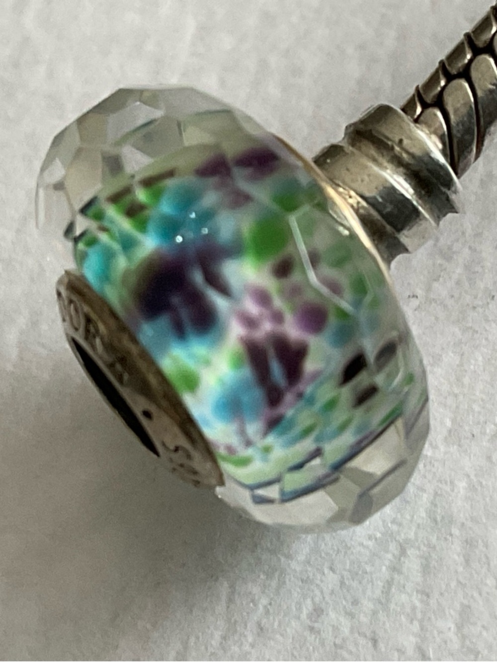 Pandora Faceted Floral Glass Charm in Blue, Green & Purple